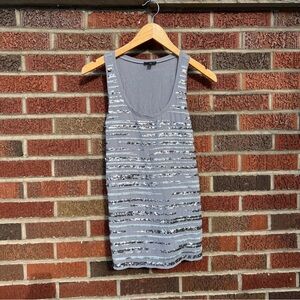 Express Gray Silver Striped Sequin Scoop Neck Sleeveless Tank Top